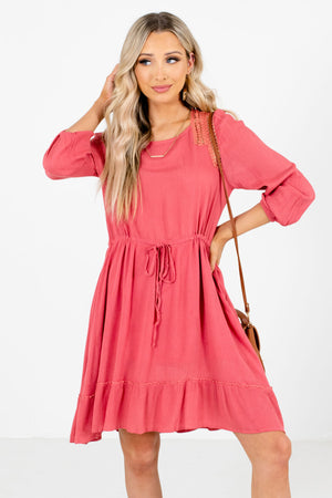 Pink Crochet Detailed Boutique Mini Dresses for Women