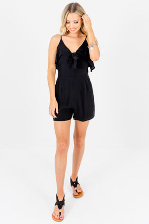 Black Ruffle Tie Front Womens Rompers Affordable Boutique