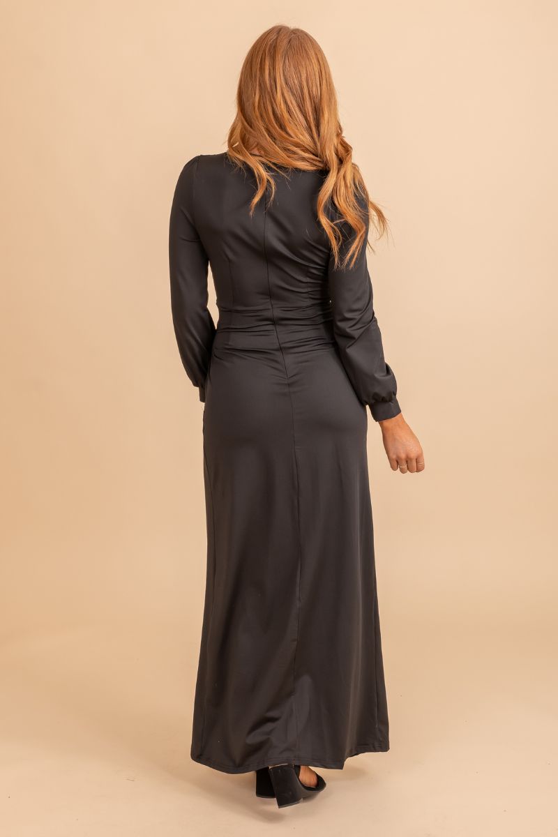 black long sleeve zip up maxi dress
