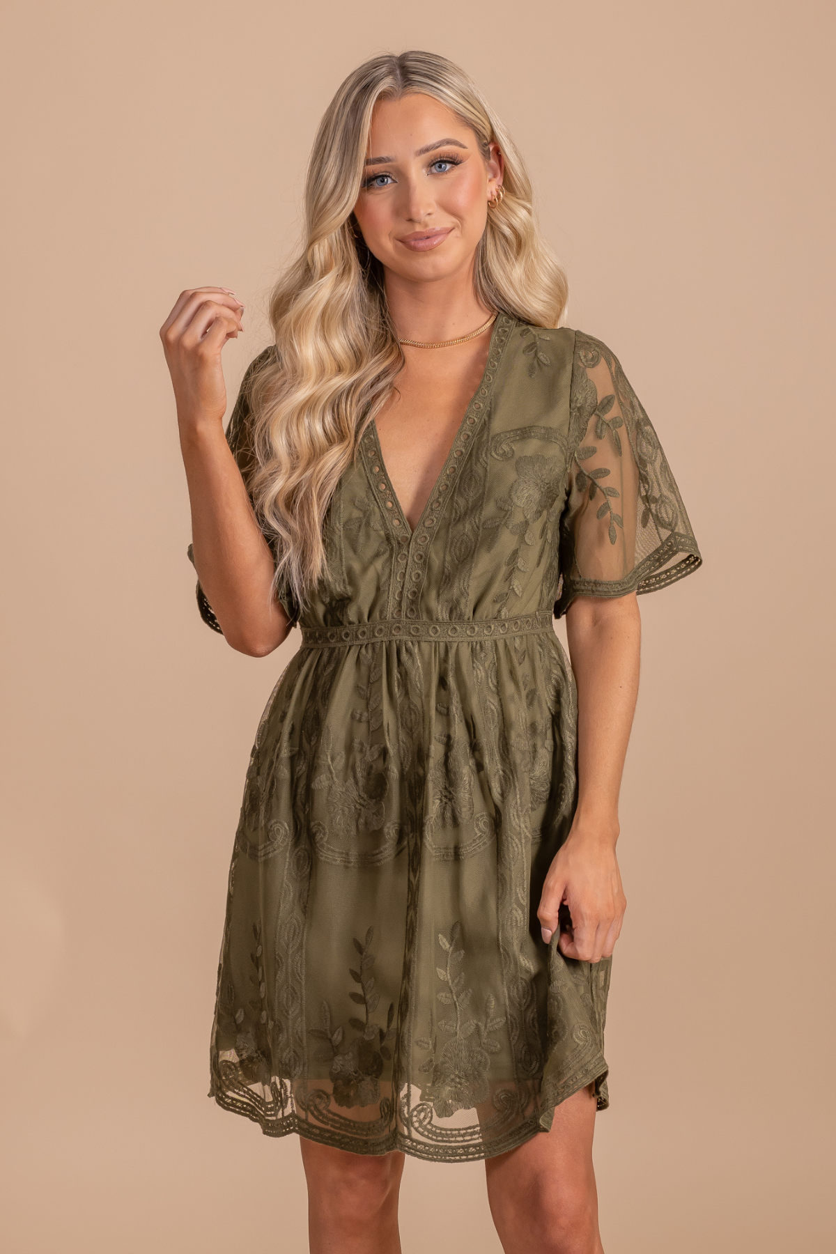 Army green lace dress outlet