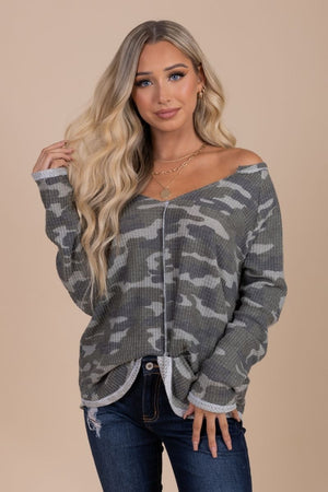 Green Camo Cute and Comfortable Boutique Tops for Women 