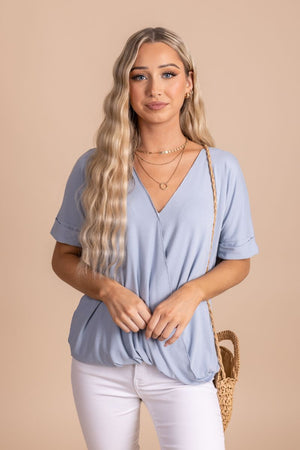 Going Steady Short Sleeve Boutique Top In Light Blue-ash blue