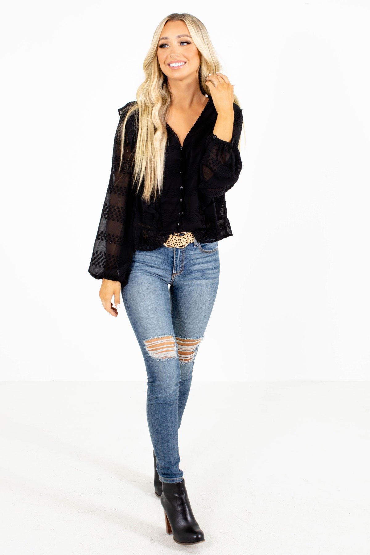 Black Fall Top with Buttons