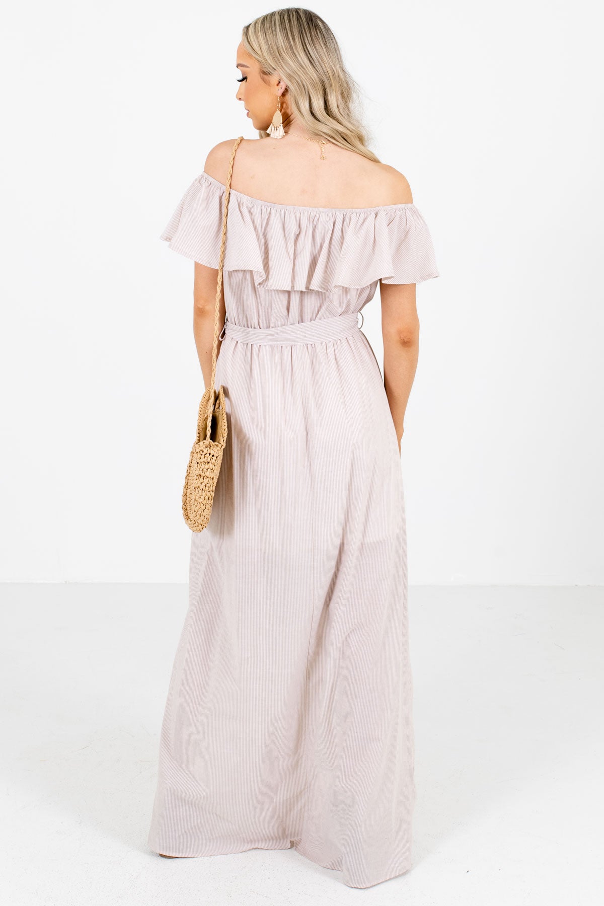 Women's Taupe Off Shoulder Style Boutique Maxi Dress