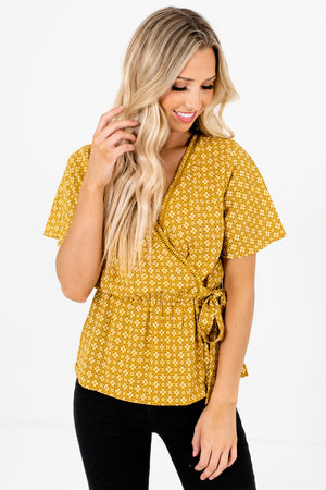 Mustard Yellow Multicolored Patterned Boutique Blouses for Women