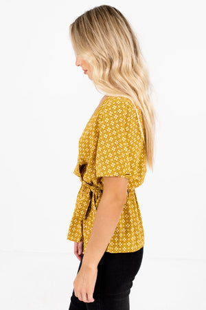 Mustard Yellow Ladder Lace Accented Boutique Blouses for Women