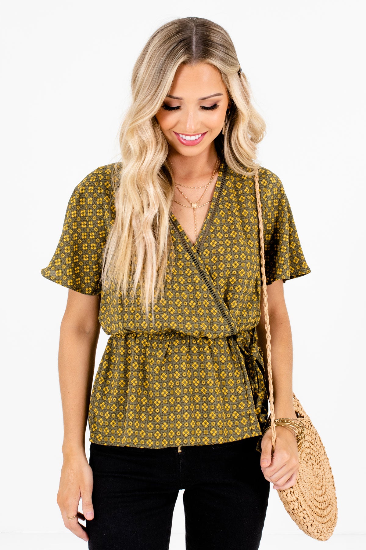 Women’s Olive Green Flowy Silhouette Boutique Blouse