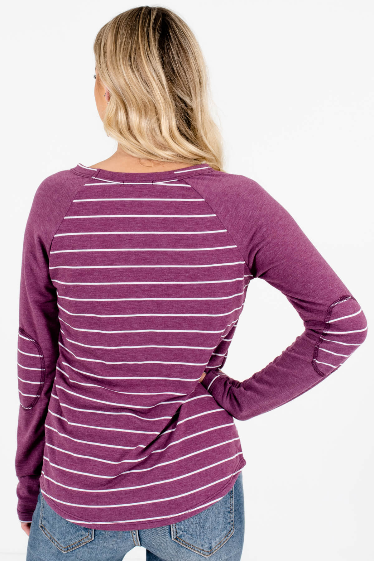 Women's Purple Boutique Tops with Elbow Patches