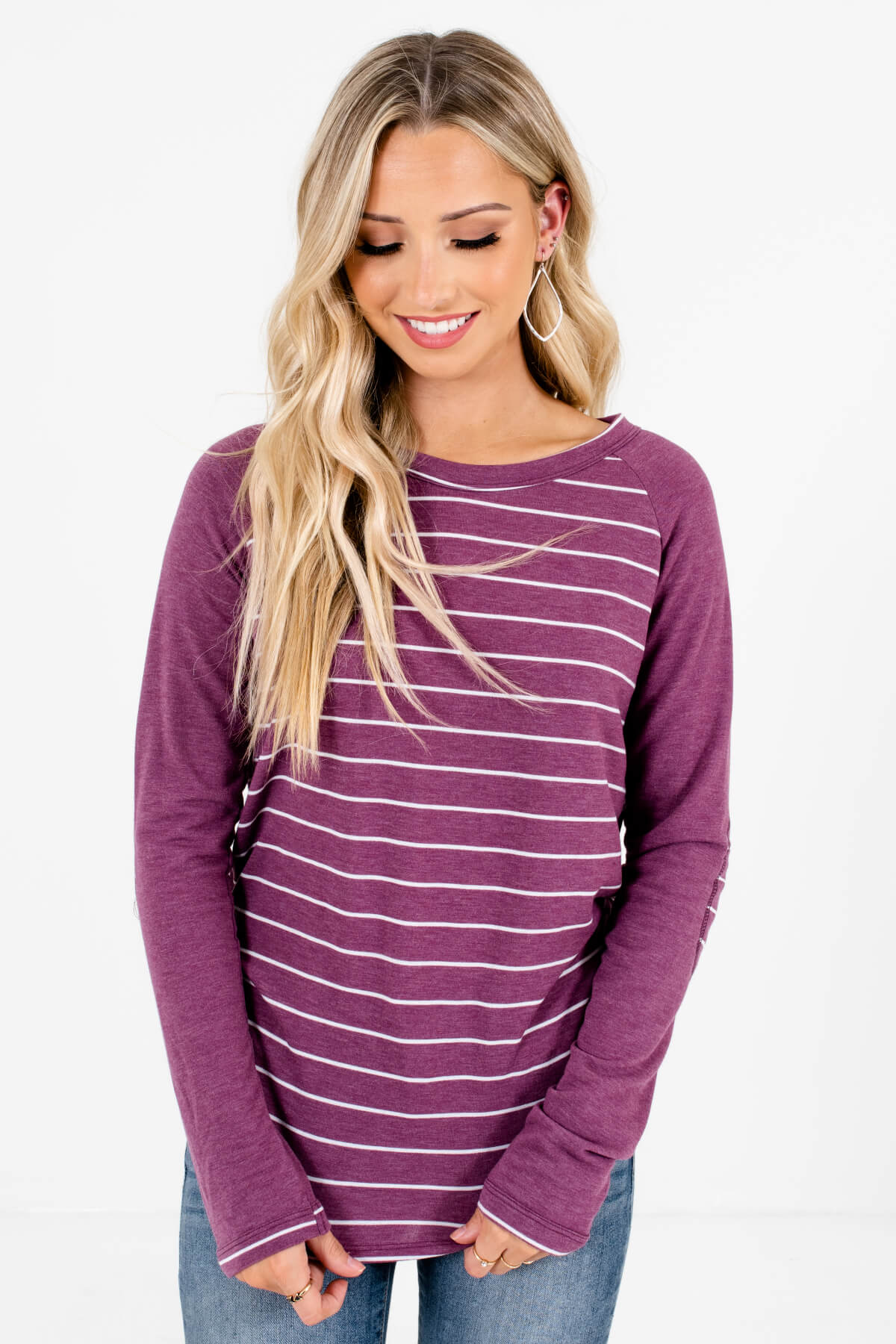 Purple and White Striped Boutique Tops for Women