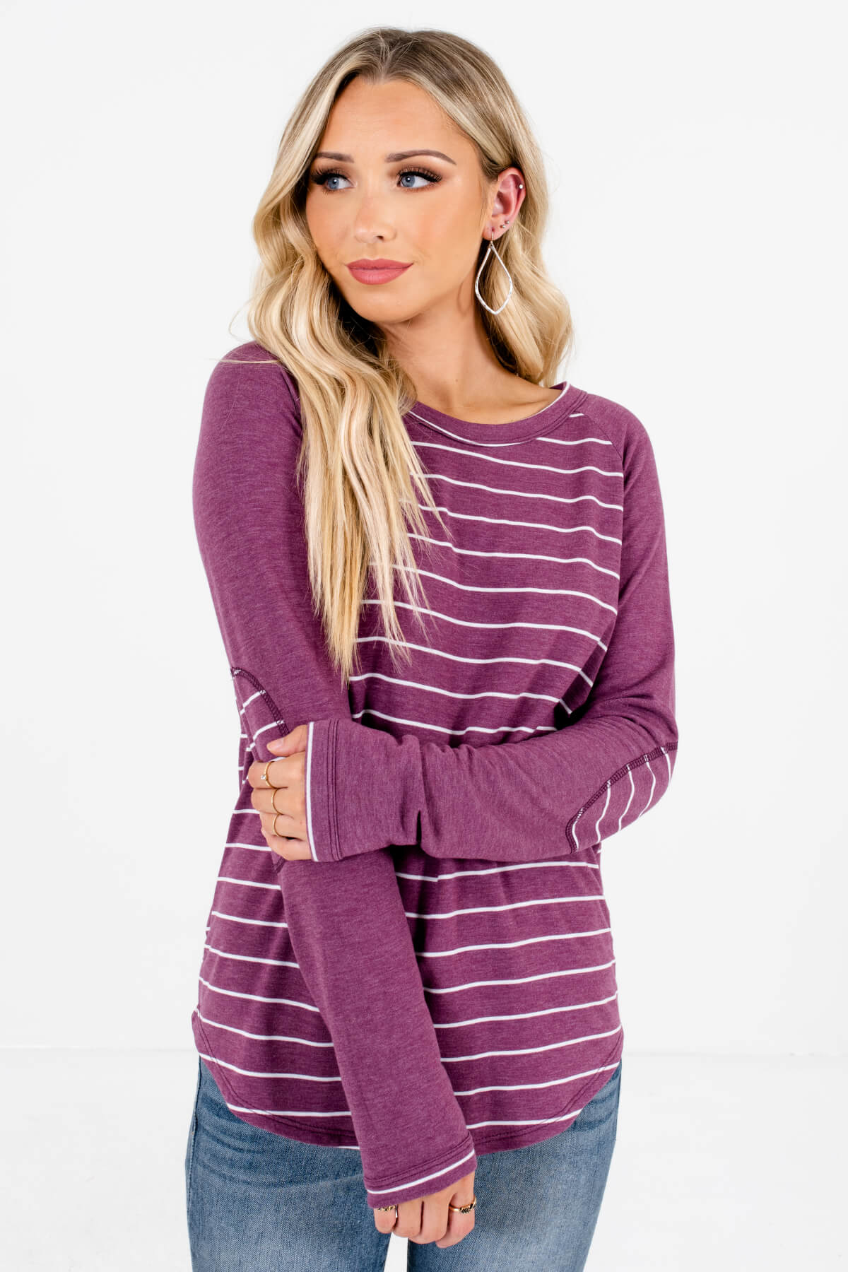 Women's Purple Round Neckline Boutique Tops