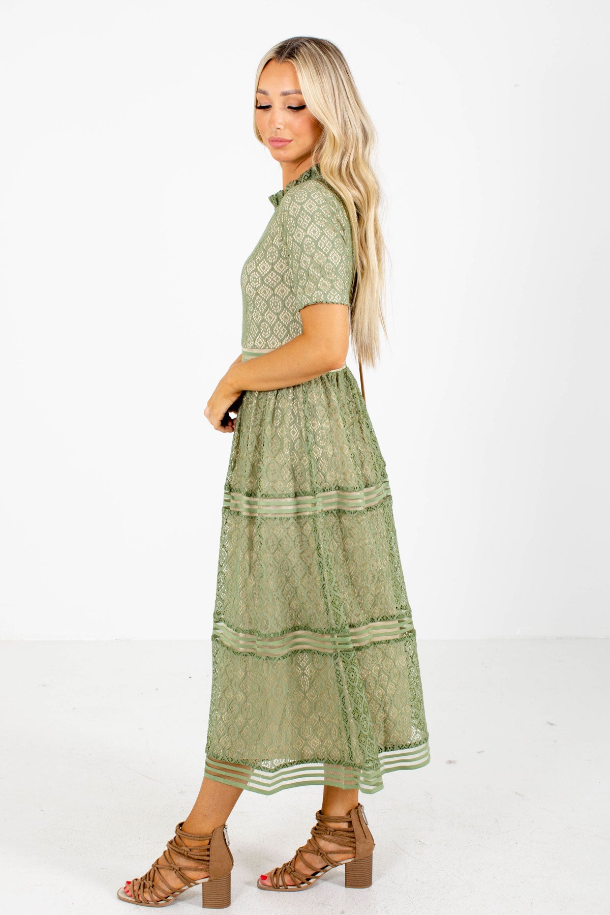 Women's Green Lace Dress Boutique Clothing