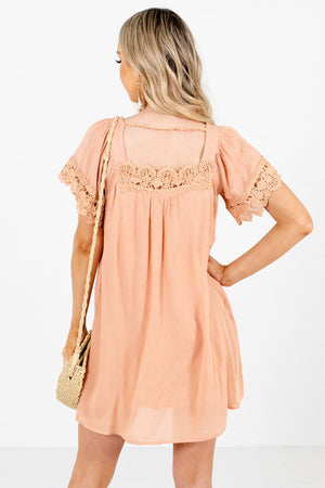 Women's Peach Pink Crochet Lace Detailed Boutique Mini Dress