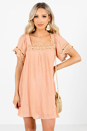Peach Pink Square Neckline Boutique Mini Dresses for Women
