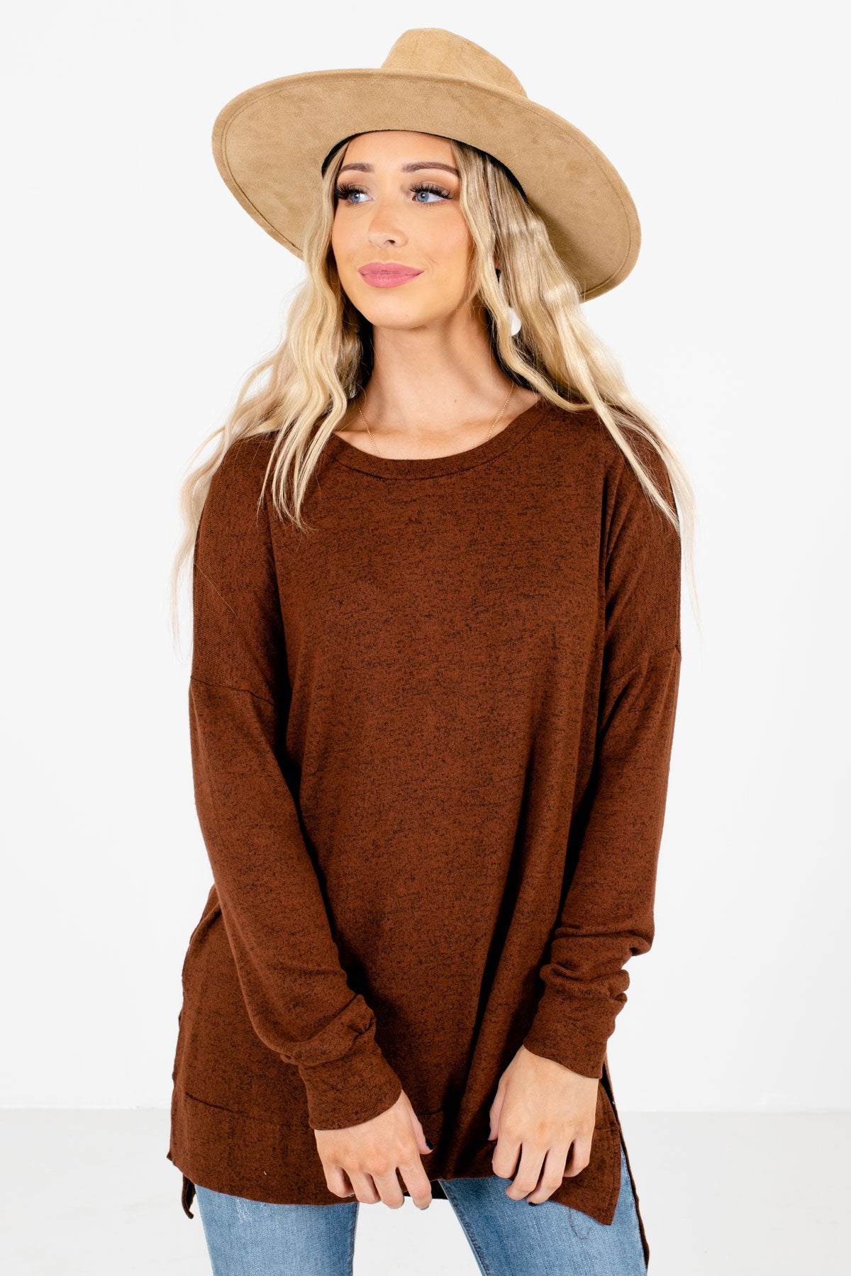 Women’s Brown Long Sleeve Boutique Tops