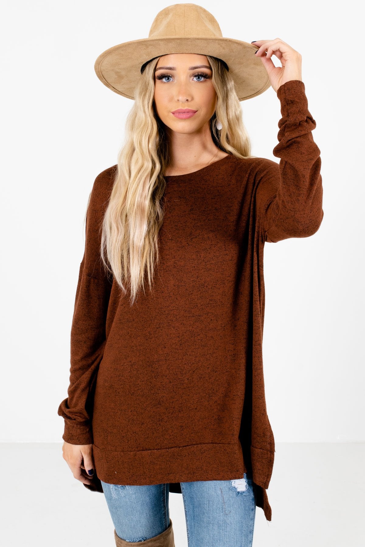 Brown High-Quality Soft Material Boutique Tops for Women