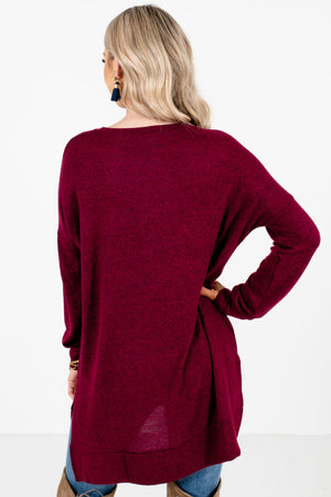 Women's Burgundy Long Sleeve Boutique Tops