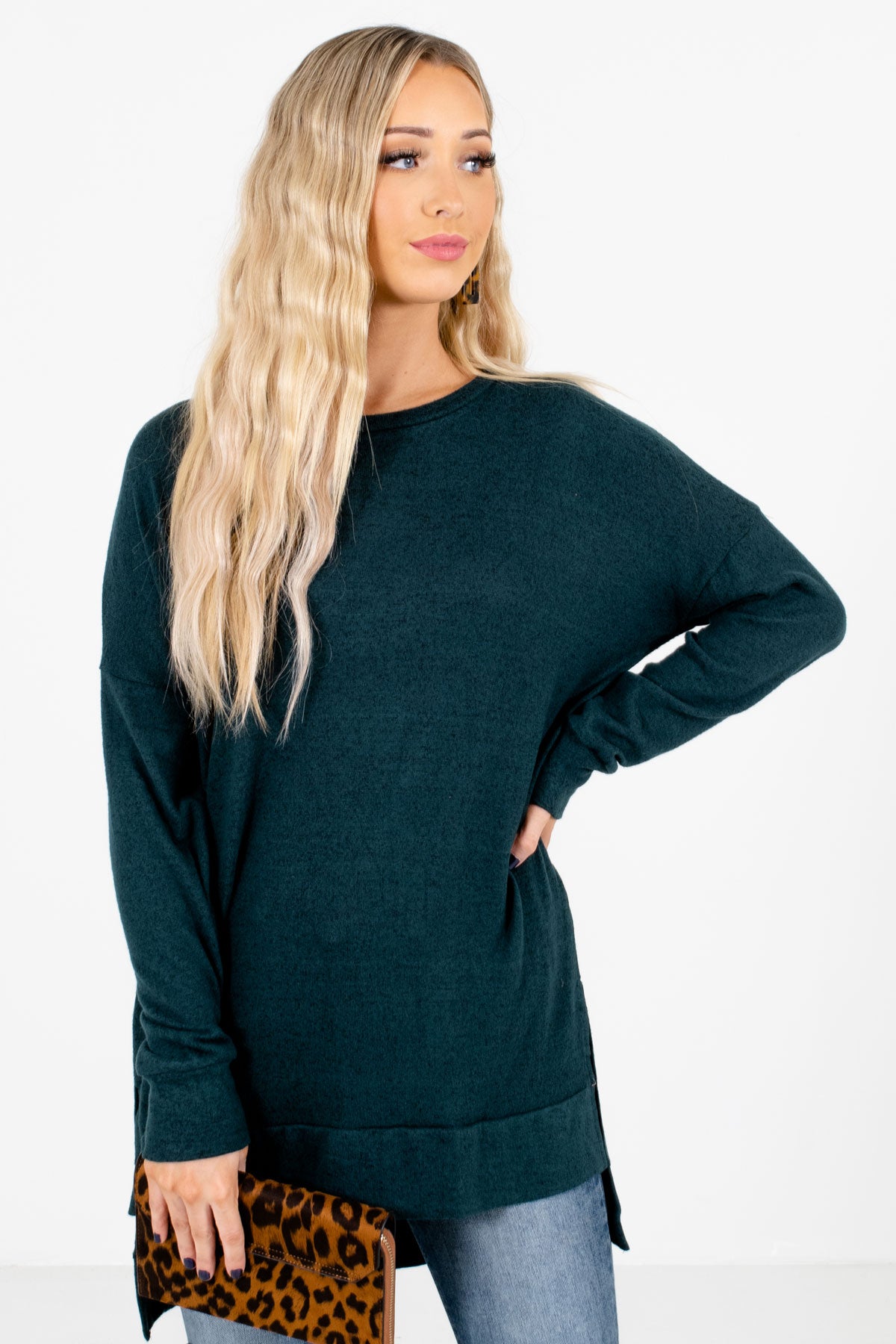 Teal Green High-Quality Soft Material Boutique Tops for Women
