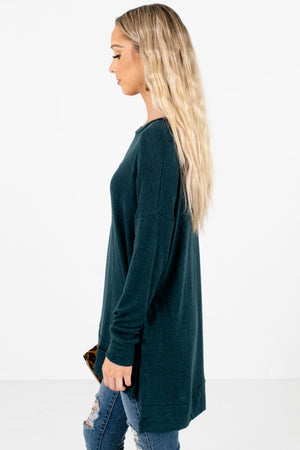 Teal Green Round Neckline Boutique Tops for Women