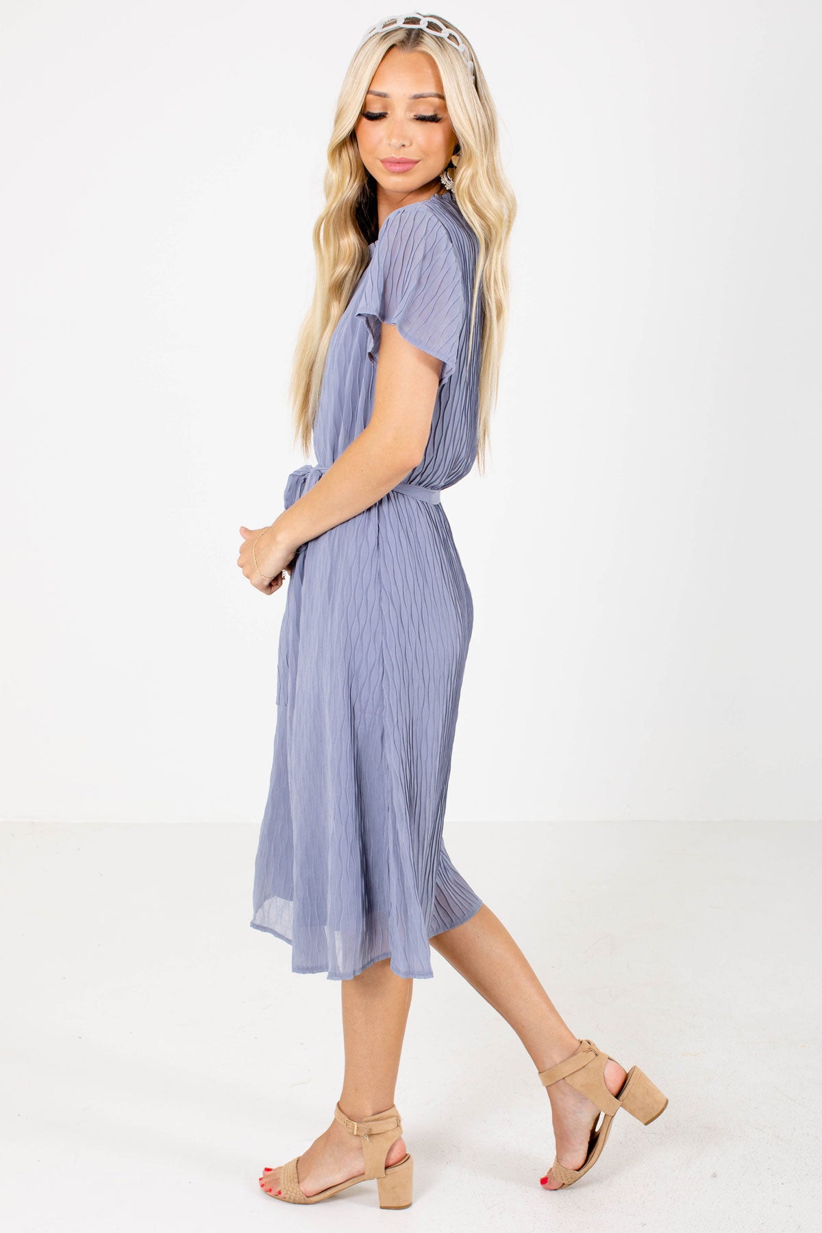 Women's Blue Business Casual Boutique Knee-Length Dress