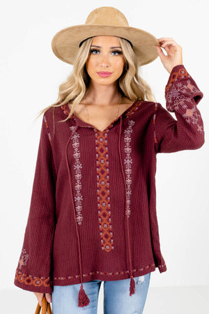 Purple Multicolored Embroidered Accented Boutique Tops for Women