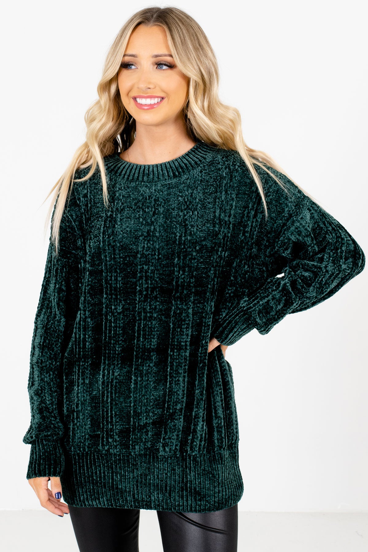 Green High-Quality Knit Material Boutique Sweaters for Women