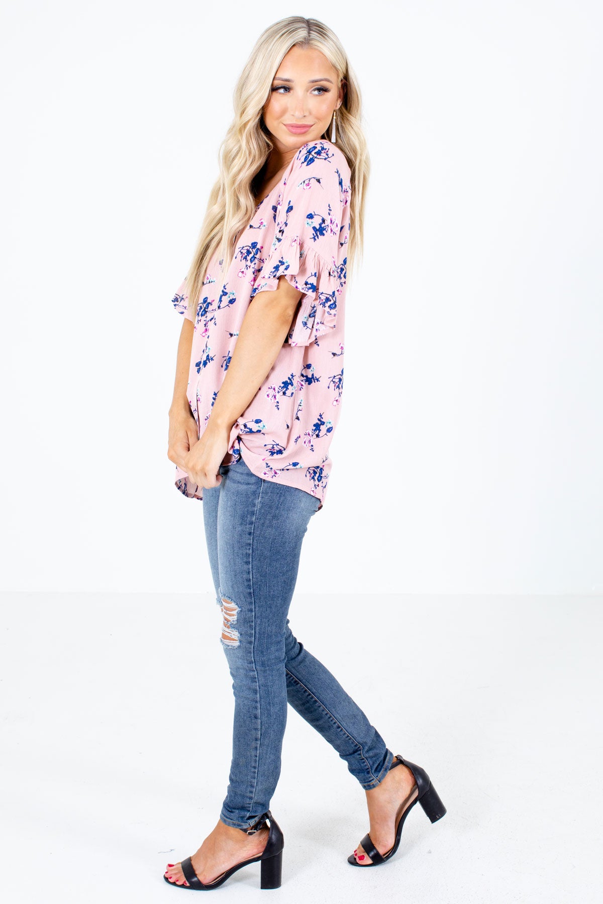 Pink High-Low Hem Boutique Blouses for Women