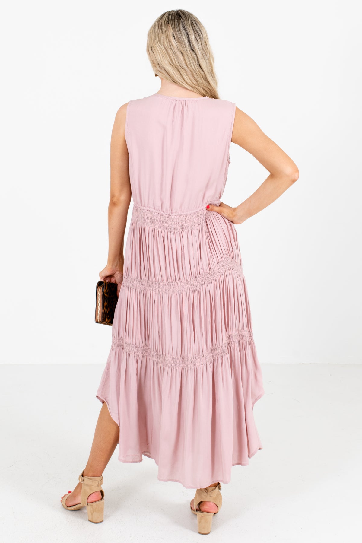 Women's Pink Pleated Skirt Boutique Maxi Dress