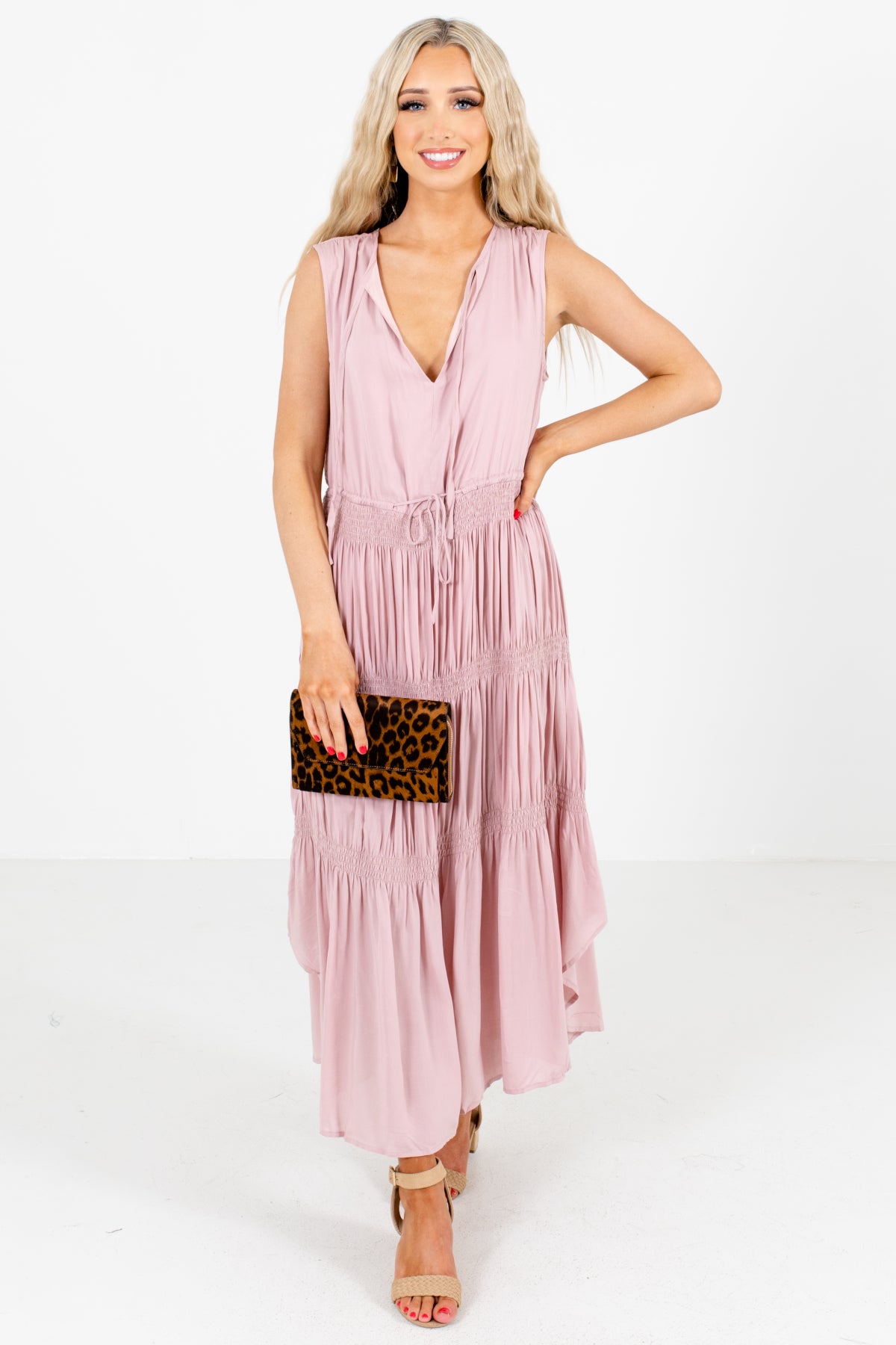 Pink Split V-Neckline Boutique Maxi Dresses for Women