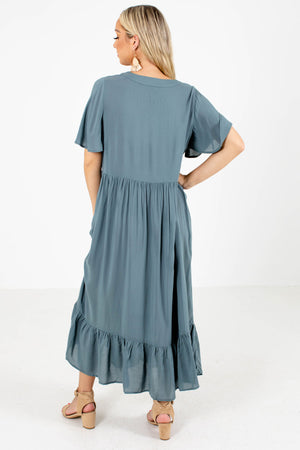 Women's Teal Blue Ruffled Hem Boutique Maxi Dress