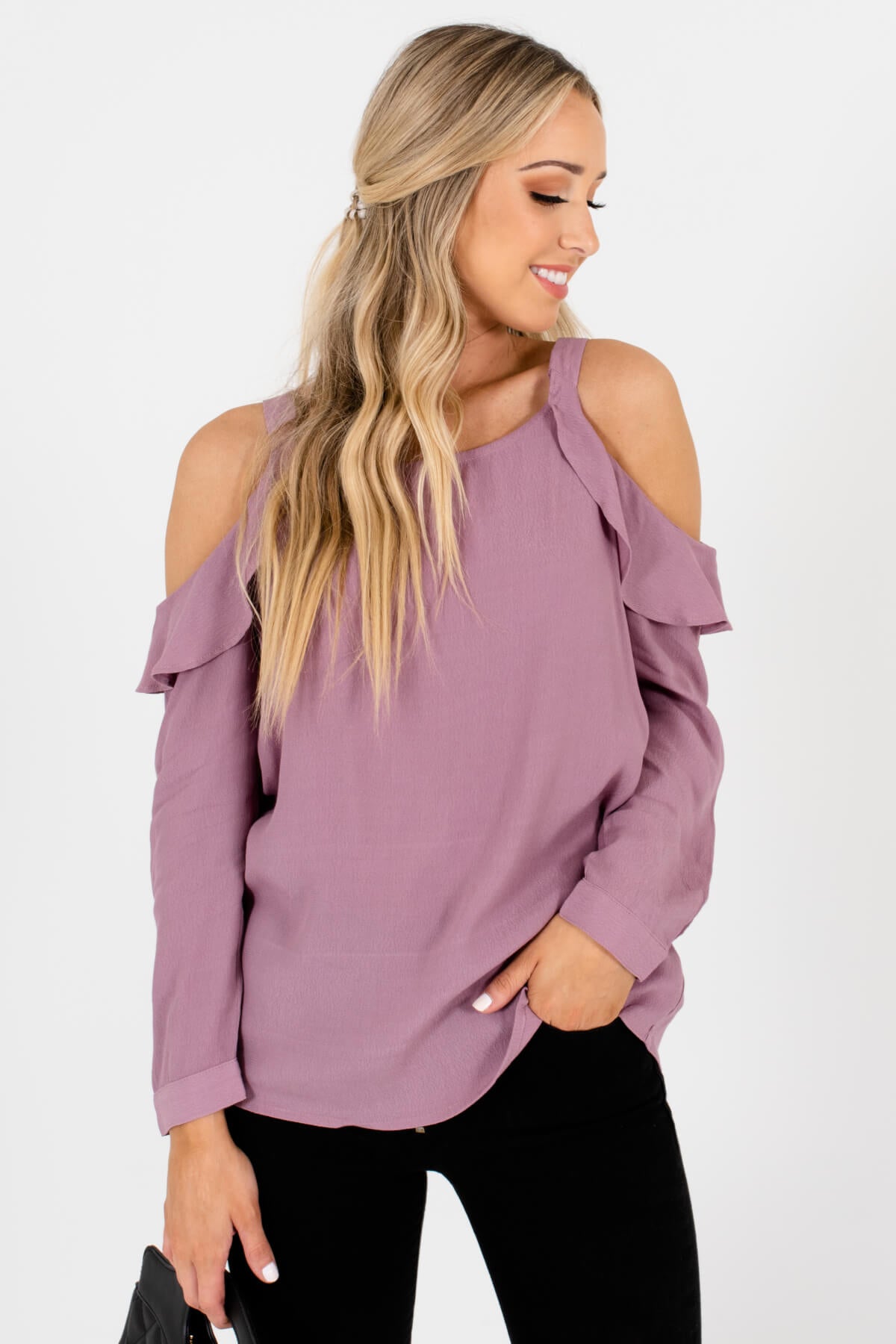 Purple Cold Shoulder Style Boutique Tops for Women