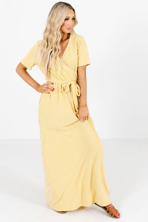 Yellow and White Striped Boutique Maxi Dresses for Women