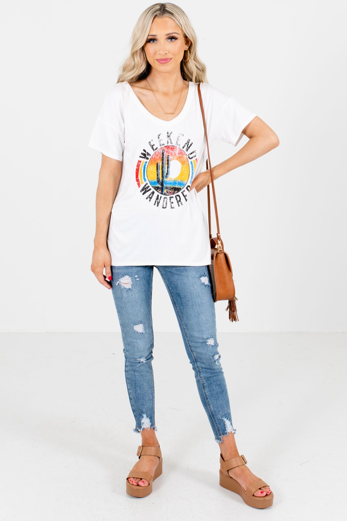 Women's White Casual Everyday Boutique Graphic Tee