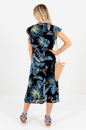 Women's Black Button-Up Front Boutique Midi Dresses