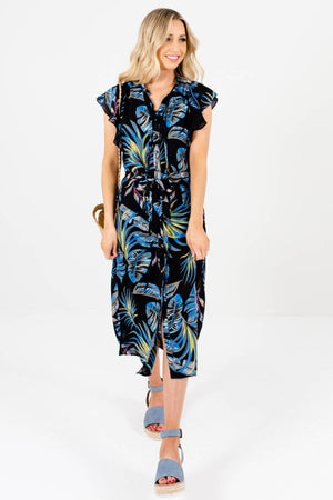 Black Patterned Cute and Comfortable Boutique Midi Dresses for Women