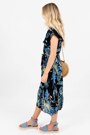 Black Flutter Sleeve Boutique Midi Dresses for Women