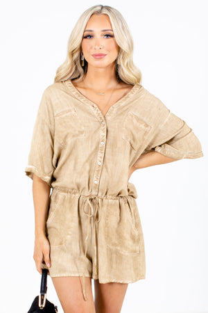 Brown Front Pocket Boutique Rompers for Women