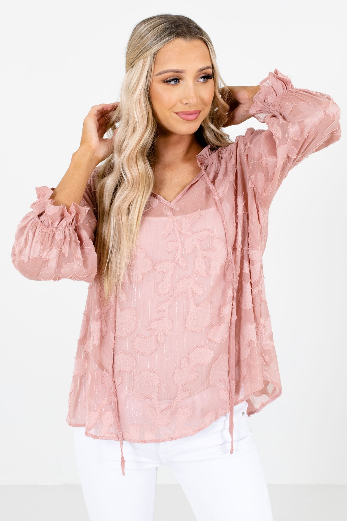 Pink Smocked Back Boutique Blouses for Women