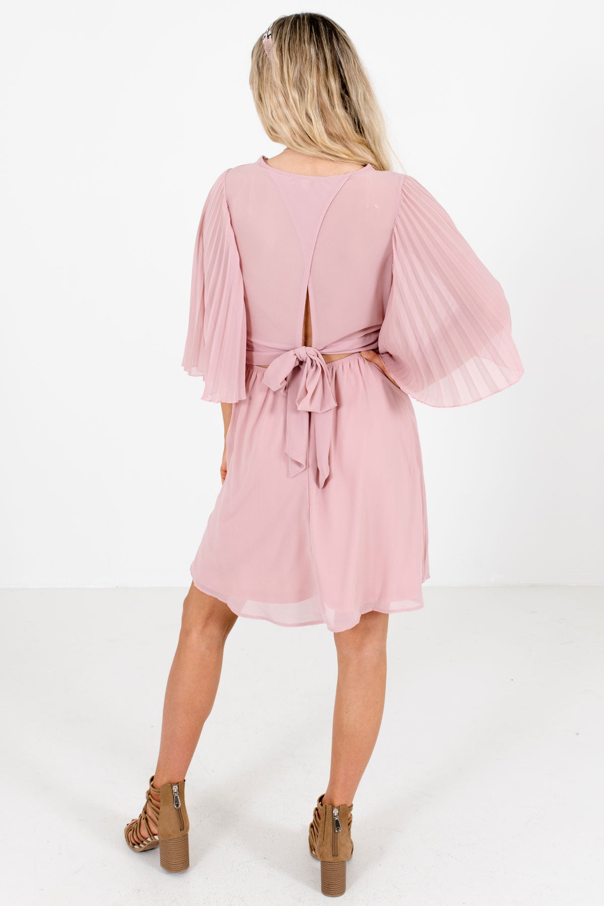 Pink Faux Wrap Style Bodice Boutique Mini Dresses