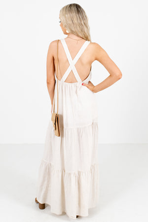 Women's Beige Open Back Boutique  Maxi Dress