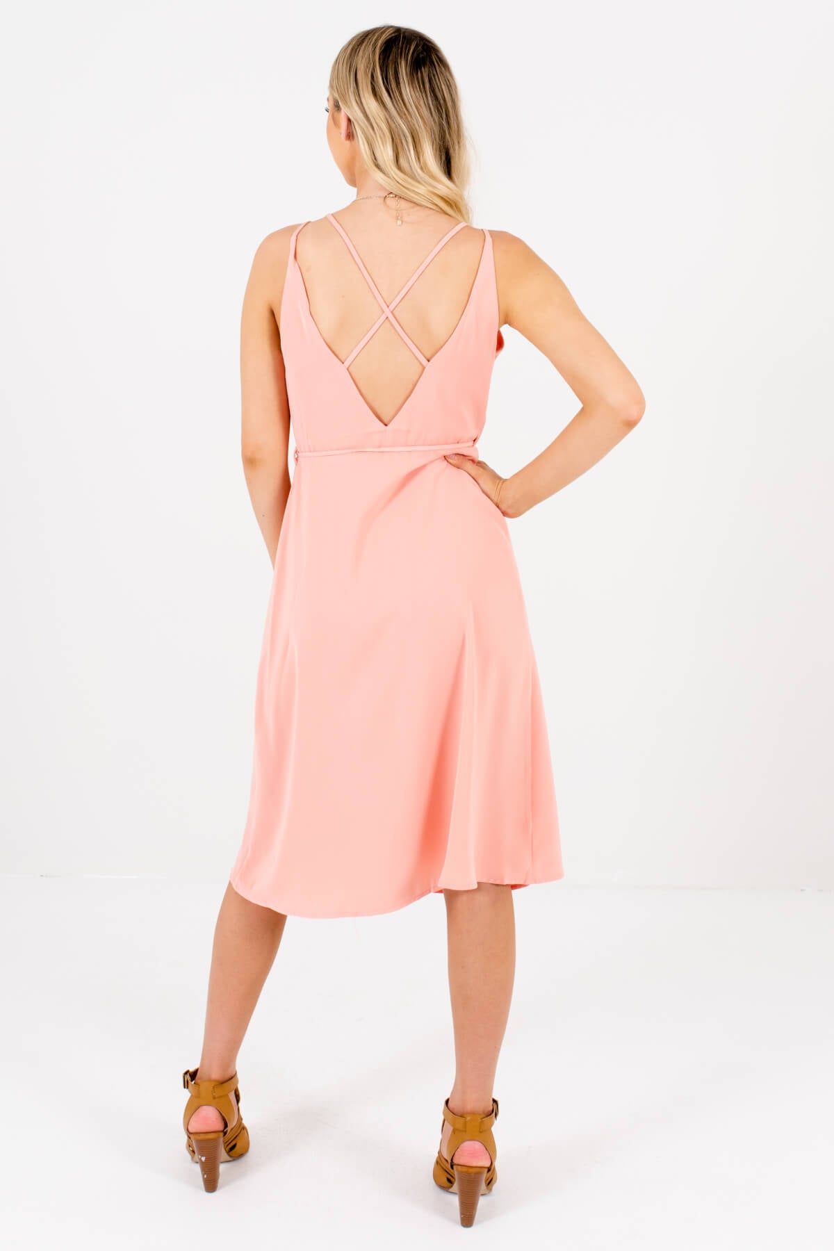 Women's Pink Open Back with Criss-Criss Straps Boutique Dress