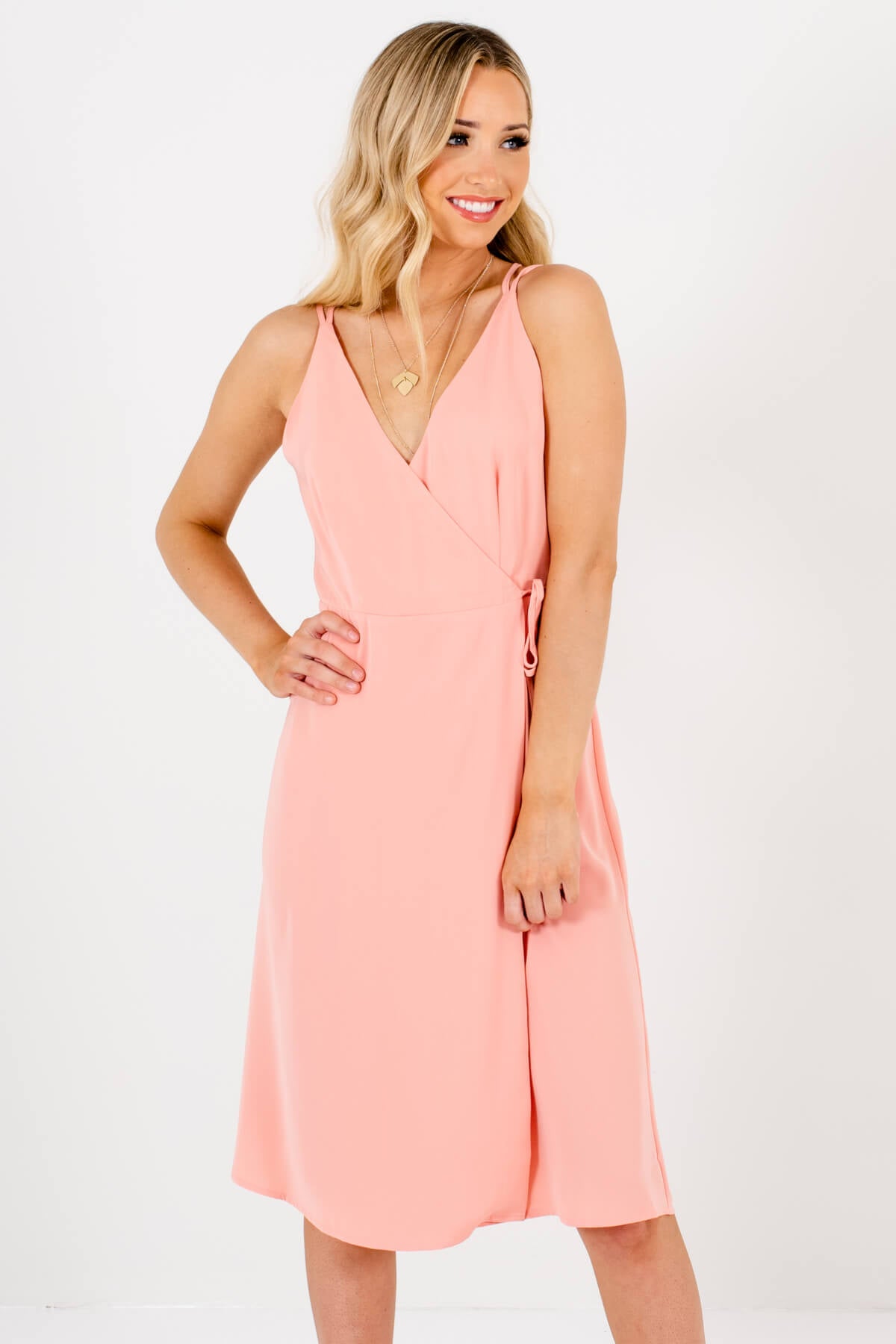 Pink Wrap Style Boutique Knee-Length Dresses for Women