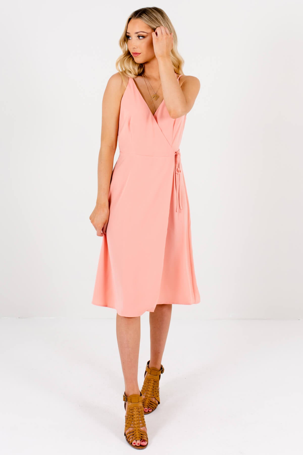 Light Pink Cute and Comfortable Boutique Knee-Length Wrap Dresses for Women