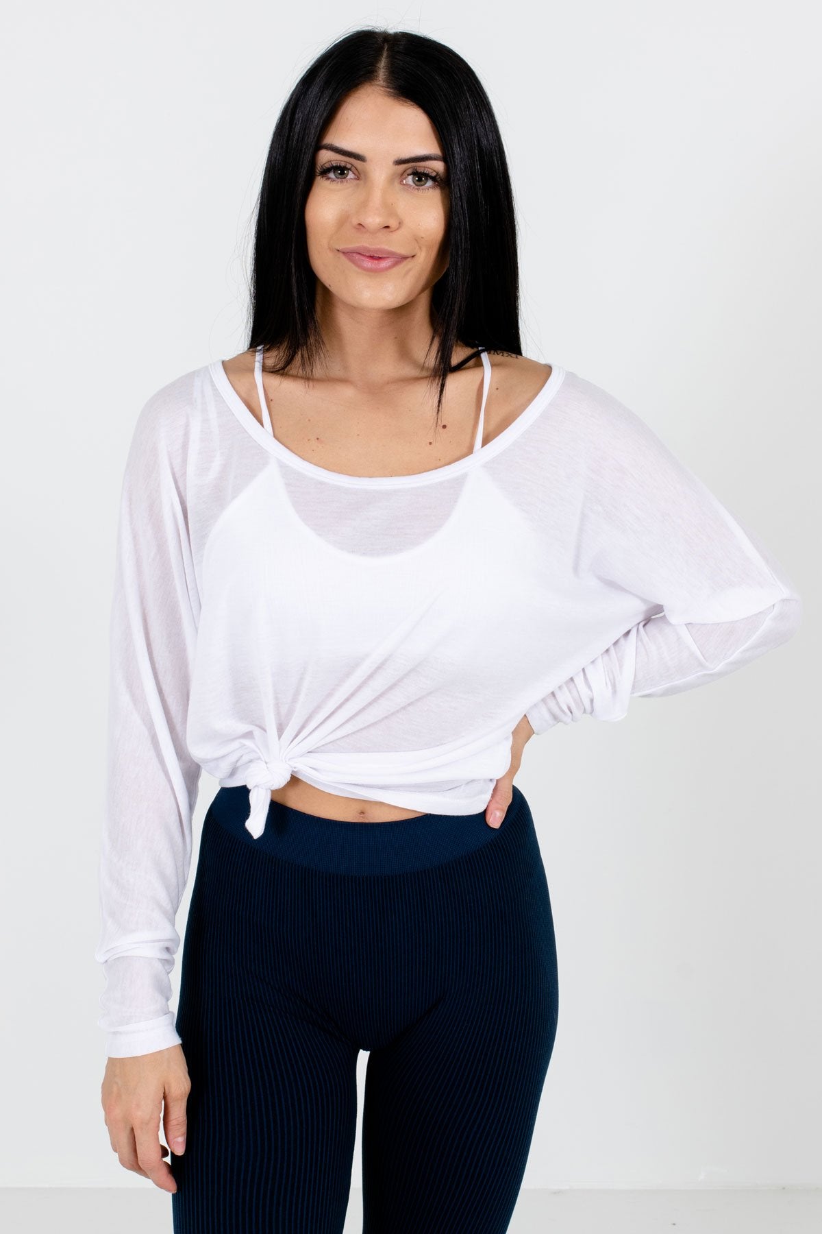 White Lightweight Active Boutique Tops for Women