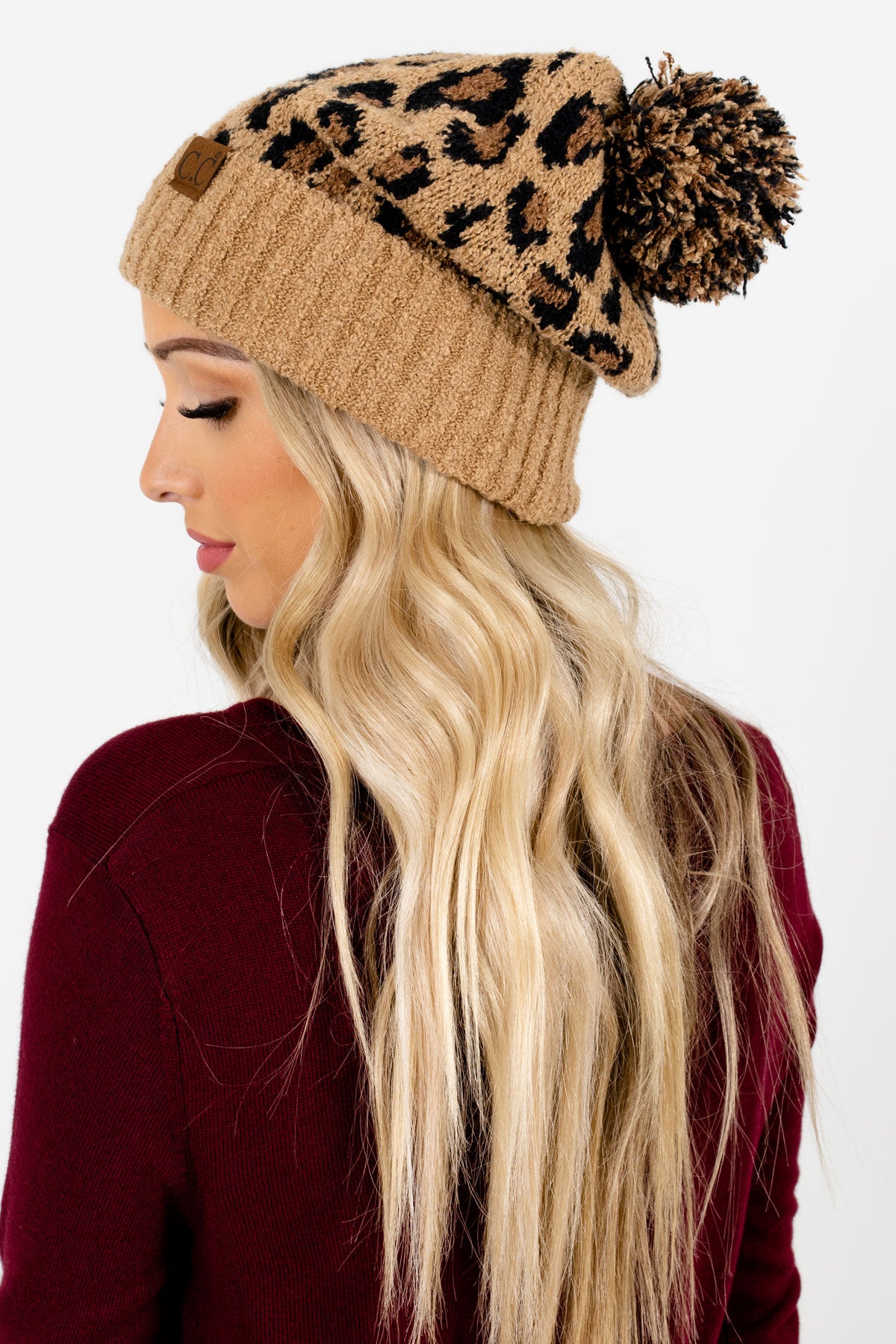 Tan Brown and Black Leopard Print Boutique Beanies for Women
