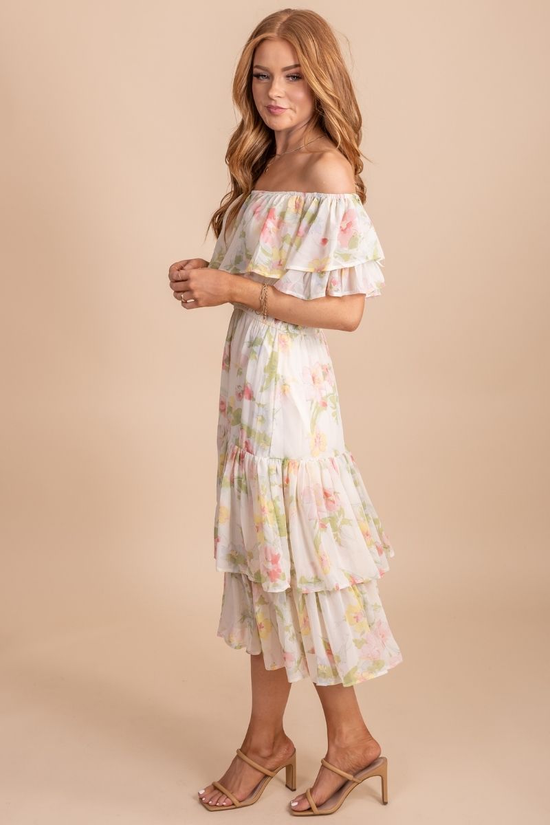 Flowy ruffle tiered dress with floral print