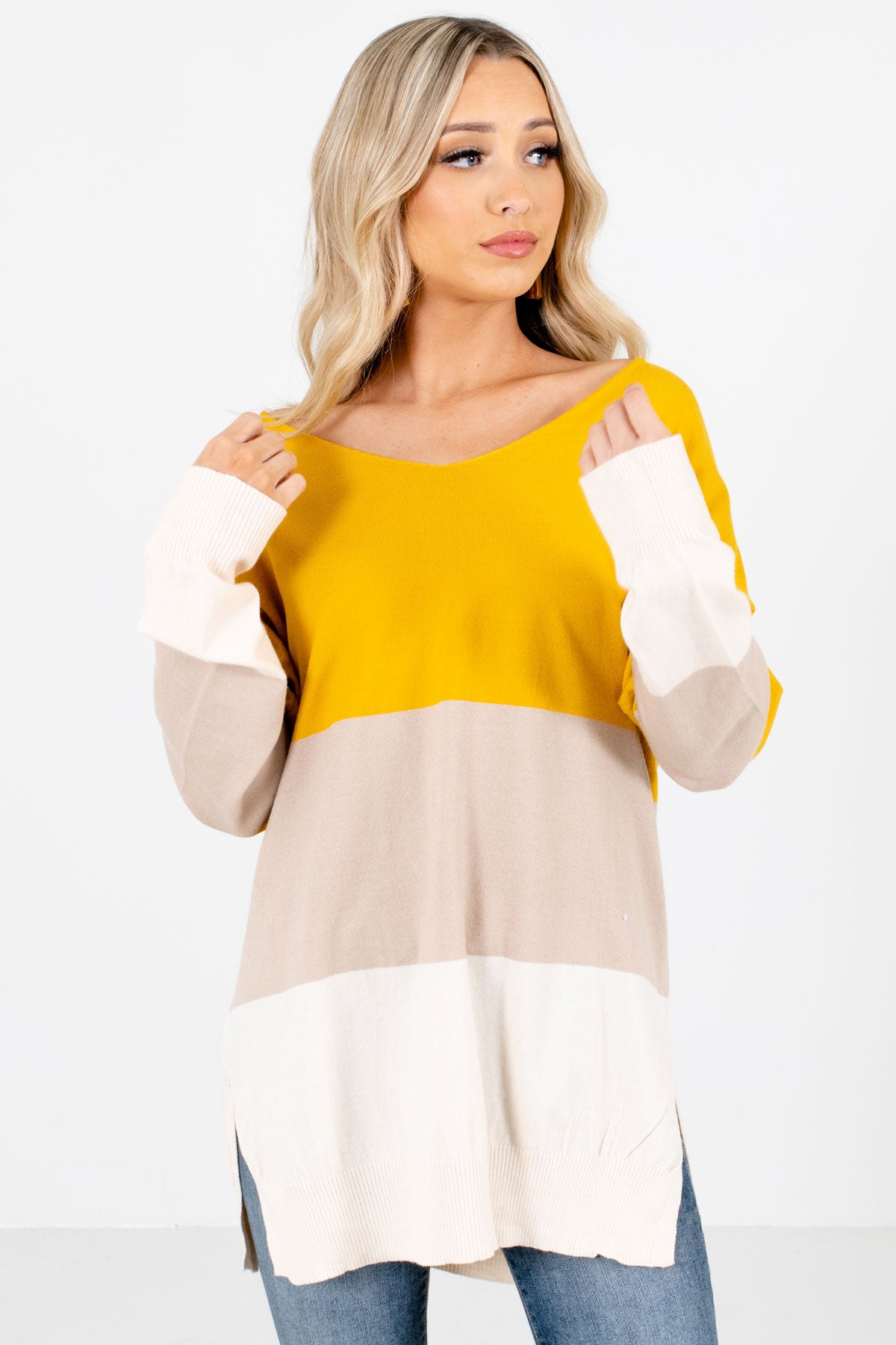 Women's Mustard High-Quality Soft Material Boutique Sweater