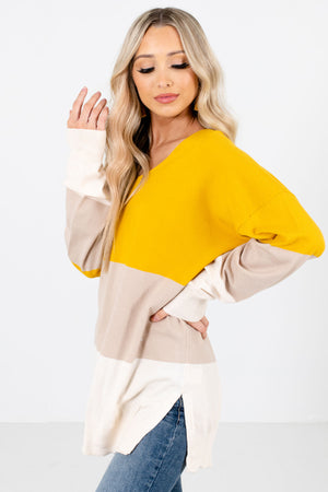Mustard Yellow Split Hem Boutique Sweaters for Women
