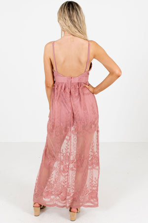 Women's Dark Mauve Lace Overlay Boutique Maxi Romper