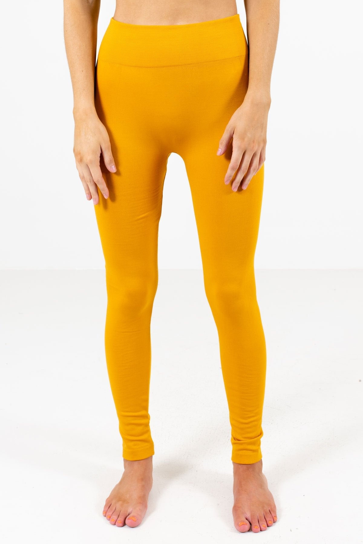 Mustard Yellow Fleece-Lined Boutique Leggings for Women