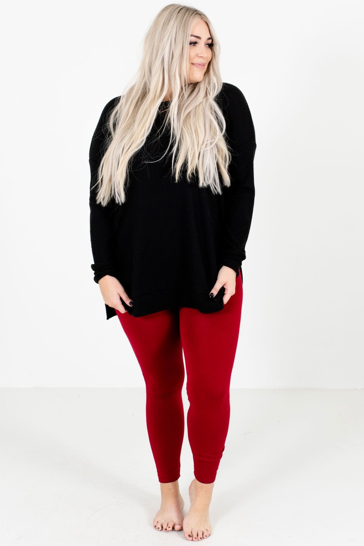 Women's Red Warm and Cozy Boutique Leggings
